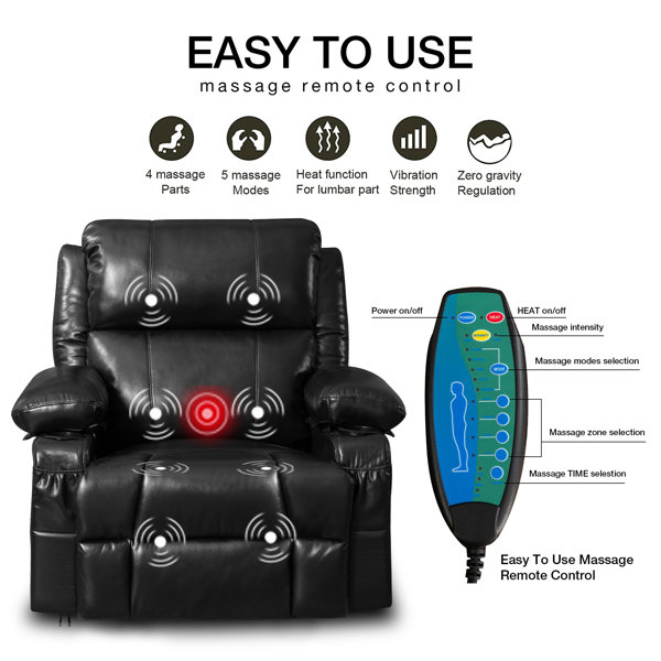 Latitude Run® Leonie Faux leather Swivel Recliner Chair with Heated and Massage Wayfair